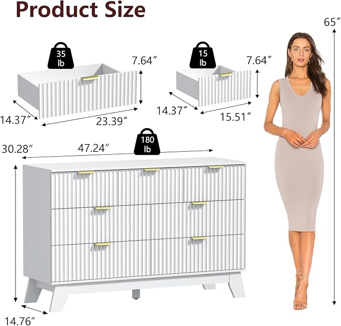 Fluted Dresser for Bedroom, 7 Drawer Dresser for Closet, Storage Cabinet and - Image 2
