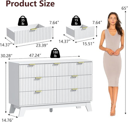 Fluted Dresser for Bedroom, 7 Drawer Dresser for Closet, Storage Cabinet and - Image 2