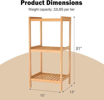 kinbor 3-Tier Bamboo Shelf Freestanding, Bathroom Standing, Natural Bamboo - Image 3