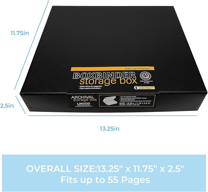 Lineco Archival Oversized 3-Ring Album Box, 13.25x11.75x2.5 inch, Holds Up 55 - Image 2