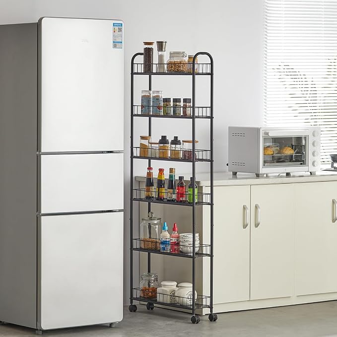 6 Tier Slim Rolling Storage Cart, Mobile Shelving Unit - Image 2