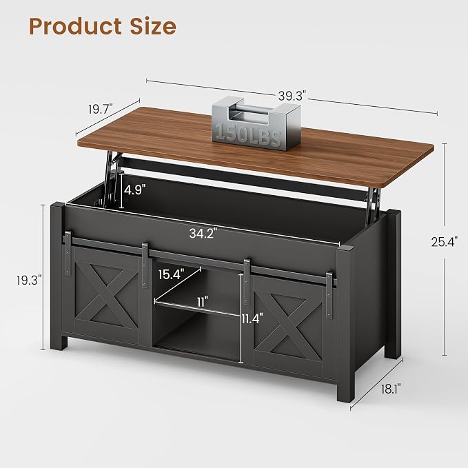 SEDETA Lift Top Coffee Table, Farmhouse Lift Tabletop Dining Table, Gas Spring - Image 2