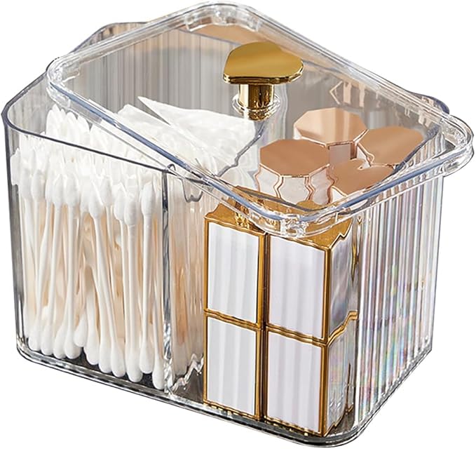 Qtips Holder Bathroom Container, 3-Section Cotton Ball/Swabs Dispenser by WIWIUXY