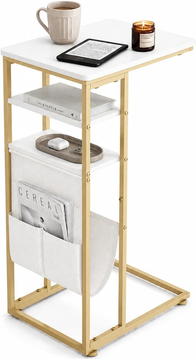 C Shaped End Table 28" 3-Tier C Table by Zexvida