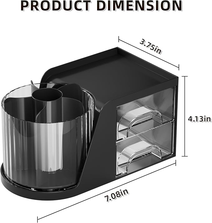 Marbrasse Desk Organizer with 2 Drawer, 360°Rotating Pen Holder, Desk - Image 3