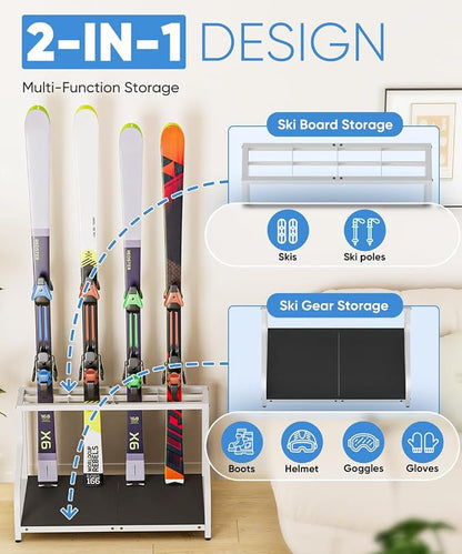 Ski Storage Rack for Garage — Freestanding Ski Holder for 4 Pair Skis, Indoor - Image 3