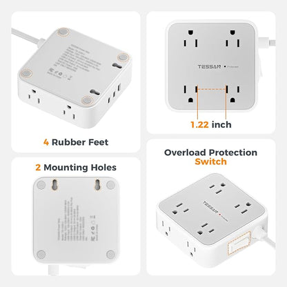 Surge Protector Power Strip, TESSAN Flat Plug Extension Cord - Image 6
