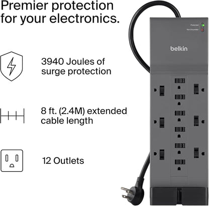 Belkin 12-Outlet Surge Protector Power Strip w/ 12 AC Outlets & 8ft Flat Plug - Image 2