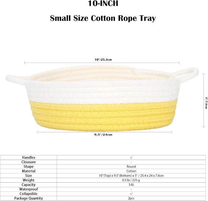 Sea Team 2-Pack Cotton Rope Baskets, 10 x 3 Inches Small Woven Storage Basket - Image 6