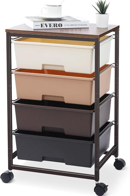 Utility Cart with 4 Drawers, Rolling Storage Cart with Drawers, Storage Rolling by SYKIARIOL