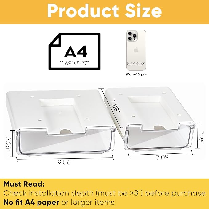 2 Pack Under Desk Hanging Drawer Slide Pull Out, Attachable Clear Acrylic - Image 5