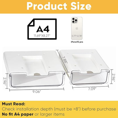 2 Pack Under Desk Hanging Drawer Slide Pull Out, Attachable Clear Acrylic - Image 5