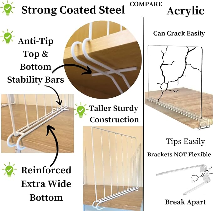 Evelots Shelf Dividers for Wood Shelf, 8 Pack Closet Organizers and Storage for - Image 5