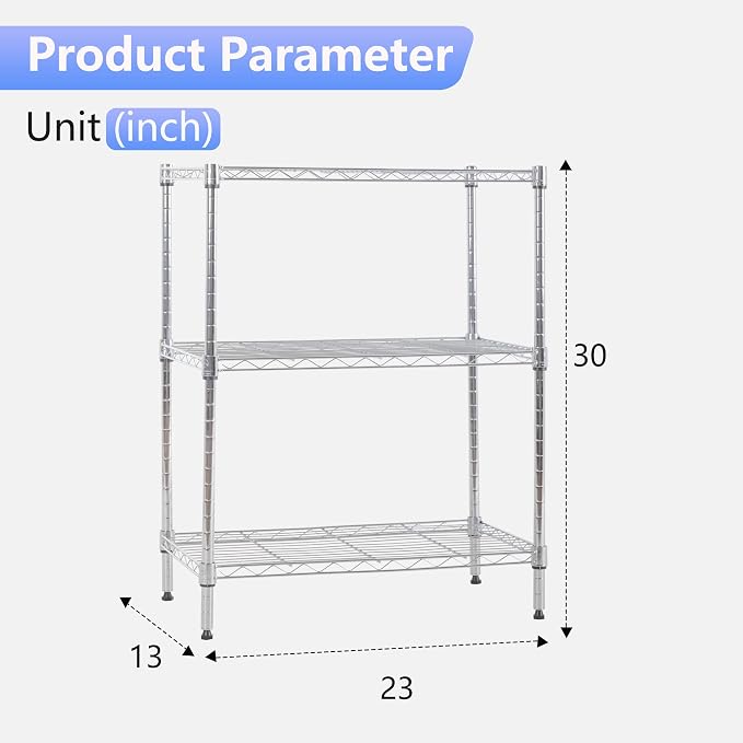 FDW 3 Tier Wire Shelving Units Metal Storage Rack 23L x 13W x 30H Adjustable - Image 3
