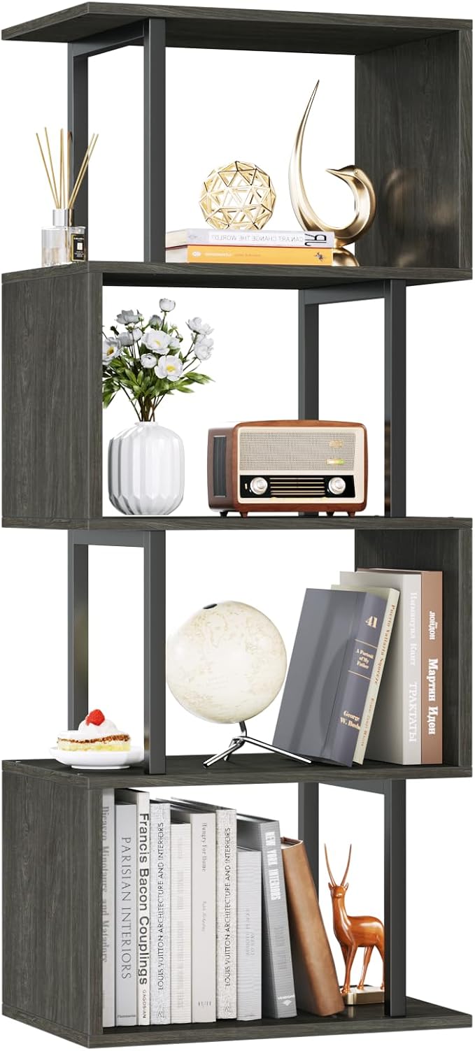 Furologee Geometric Bookshelf 5 Tier Bookcase, Industrial S-Shaped Display by Furologee