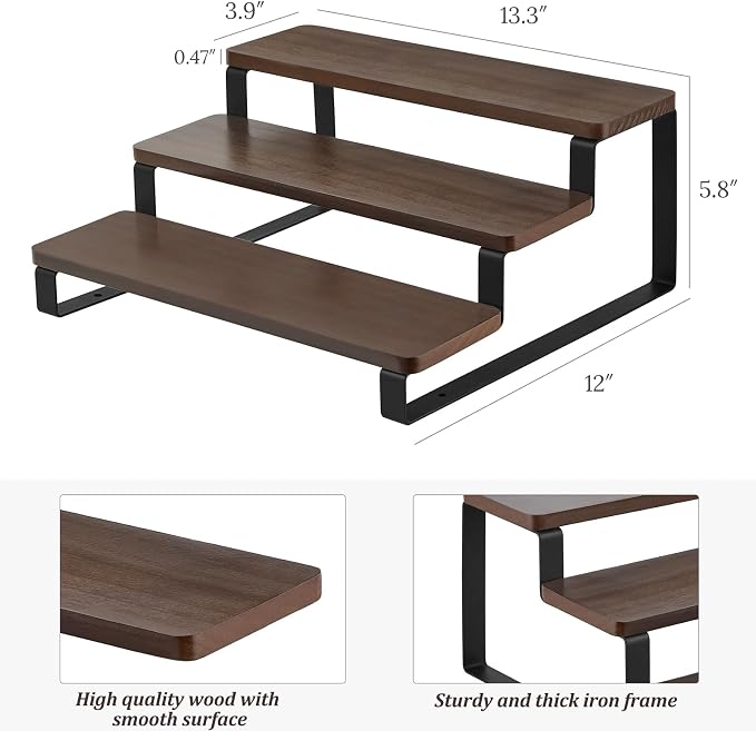 Mkono Small Liquor Bottle Display Shelf 3 Tier Coffee Bar Accessories Rustic - Image 6