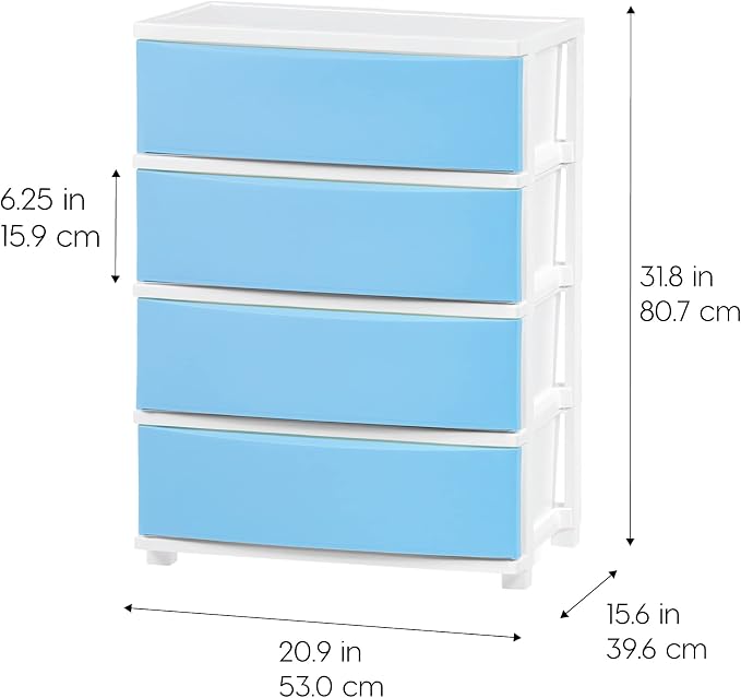 IRIS USA 4-Drawer Wide Plastic Drawer Organizer, Matte Blue | Organize clothing - Image 3