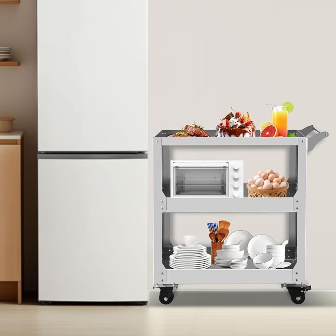 3-Tier Stainless Steel Utility Cart, 1000lbs Capacity - Image 2