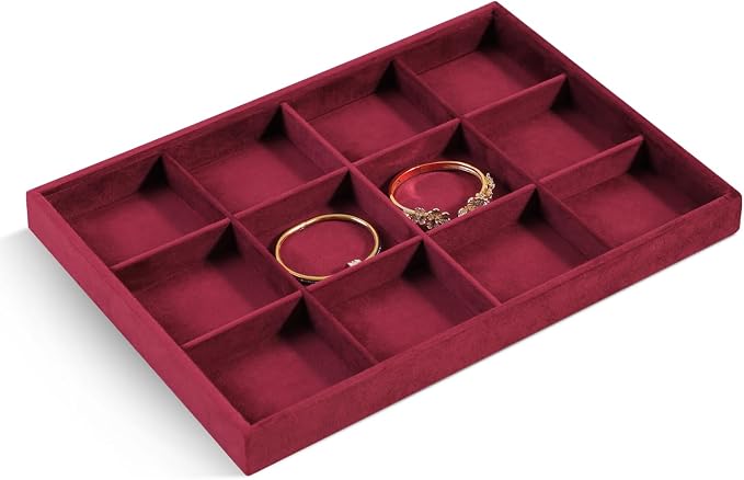 Velvet Stackable Jewelry Display Tray, 12 Grid Watch Bangle Bracelet Storage - Image 4