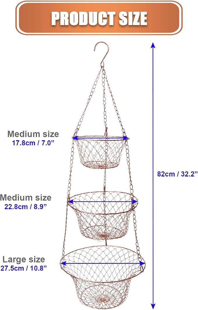 Hanging Fruit Basket – 3 Tier Hanging Baskets - Image 2