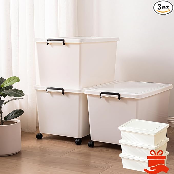 3 Extra Large Storage Bin with 4 Quiet 360° Swivel Casters - 55cm Heavy Duty by Duufiell-yourtrustedorganizer