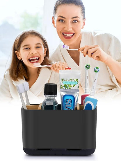 Black Toothbrush Holder, Bamboo Toothbrush and Toothpaste Holder - Image 3