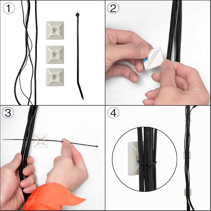 XHF 100 PCS 3/4" White Self Adhesive Cable Zip Tie Mounts Wire Cable Clips - Image 4