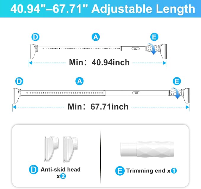 White Closet Rods For Hanging Clothes, 41-67 In heavy duty tension rod | - Image 3
