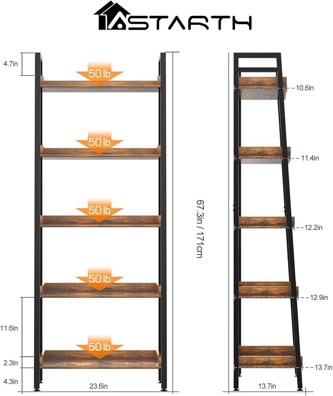 ASTARTH Ladder Shelf-5 Tier Bookshelves w/Open Shelf - Image 2