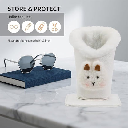 Plush Lined Eyeglasses Holder, Cute Magnetic PU Leather Glasses Stand Case - Image 2