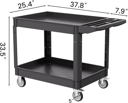 2 Tier Plastic Rolling Utility Cart on Wheels, Heavy Duty Tool Cart - Image 2
