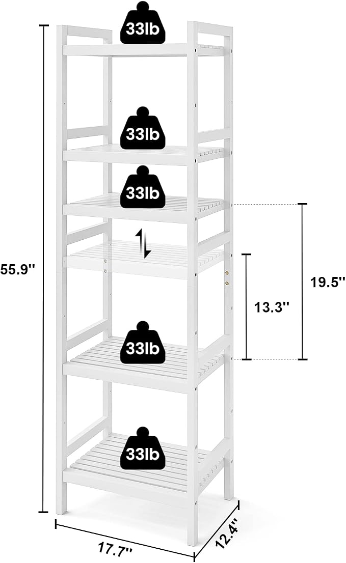 Homykic Bamboo Bookshelf, 5-Tier Narrow 55.9” Adjustable Book Shelf Bookcase - Image 3