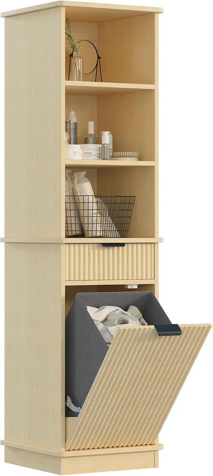 Natural Tilt Out Laundry Hamper Tall Bathroom Storage Cabinet Hidden Laundry - Image 9
