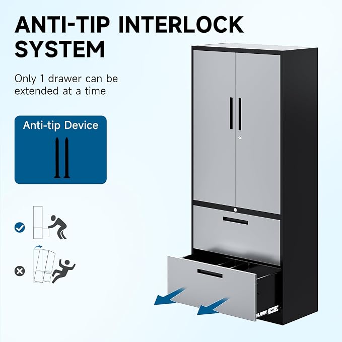 2-Drawer Metal File Cabinet, Lateral Filing Cabinets - Image 6