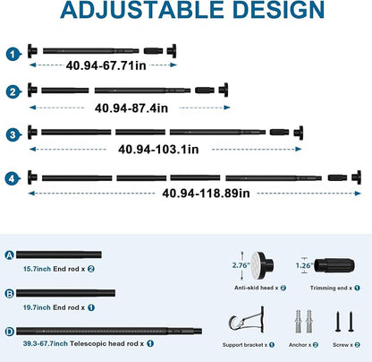 AIZESI 41-118 Inch Heavy Duty Black Tension Curtain Rod - Image 4
