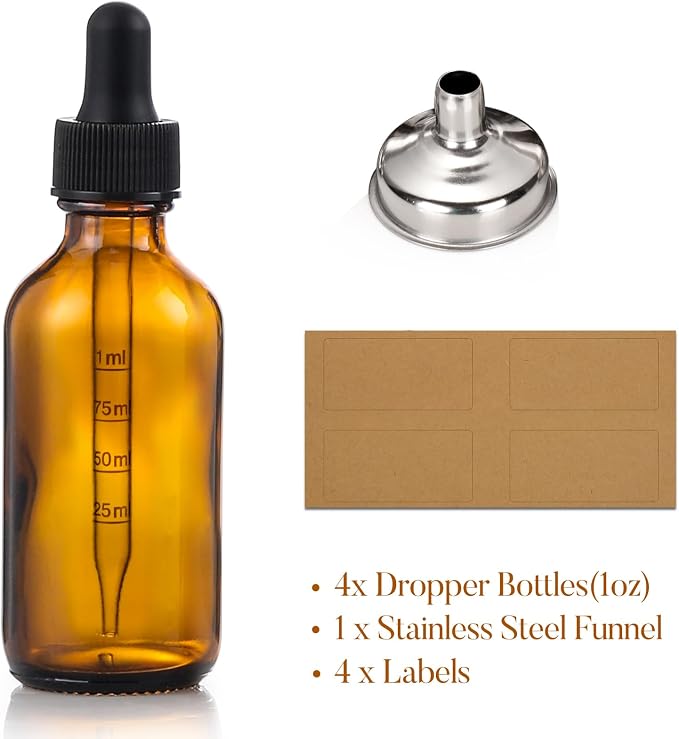 4 Pack 1 oz Glass Dropper Bottles - 30ml Dark Amber Tincture Bottles with - Image 3