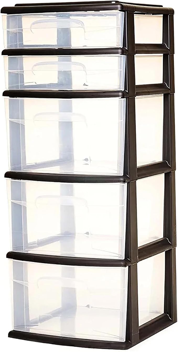 Homz Plastic 5 Clear Drawer Medium Home Organization Storage Container Tower - Image 7