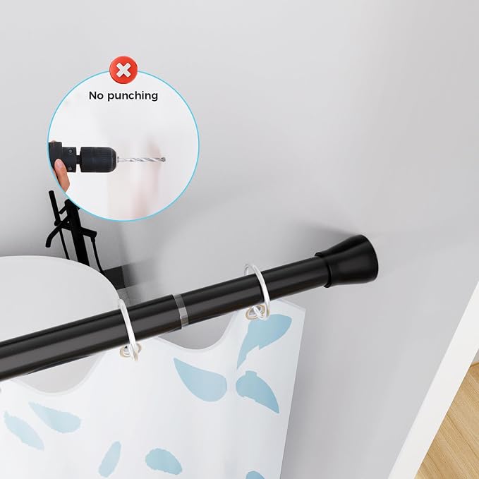 Spring Tension Rod Shower Curtain Rod 30 to 64 Inches 2PCS - Image 6