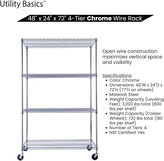 NSF Commercial 4-Tier Wire Shelving - Image 5