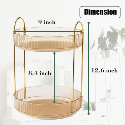 Rotating Makeup Organizer Countertop 2 Tier Lazy Susan Trays Clear Skincare - Image 5