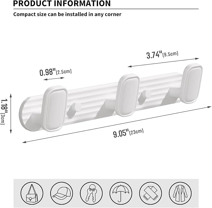 Coat Rack Wall Mount White, 3 Hooks Rack Metal Coat Hanger Wall - Image 5