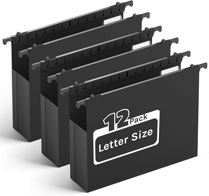 Plastic Hanging File Folders Letter Size, Heavy Duty 2" Expandable File Folder by Ansook