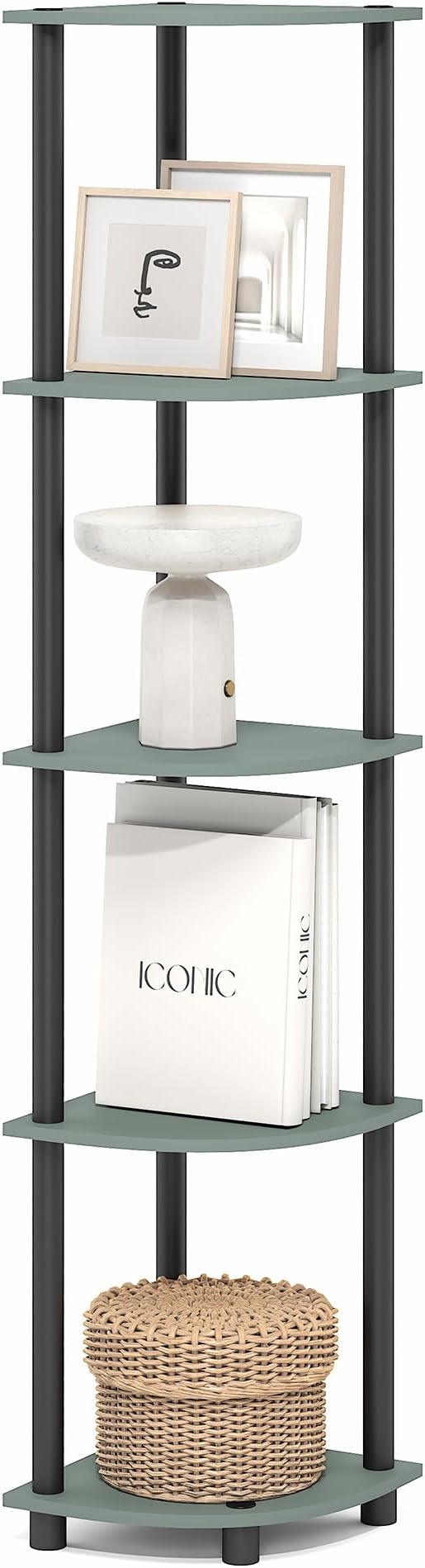 Furinno Turn-N-Tube Corner Shelf, 5-Tier Corner Bookshelf, Open Storage Shelves by Furinno-FitsYourSpaceFitsYourBudget