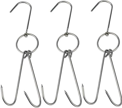 TIHOOD 3 PCS 9.4" Stainless Steel Double Meat Hooks Roast Duck Bacon Shop Hook by Tihood