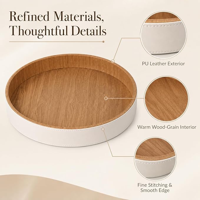 GORESE Round Coffee Table Tray, 12 in PU Leather Tray - Image 4