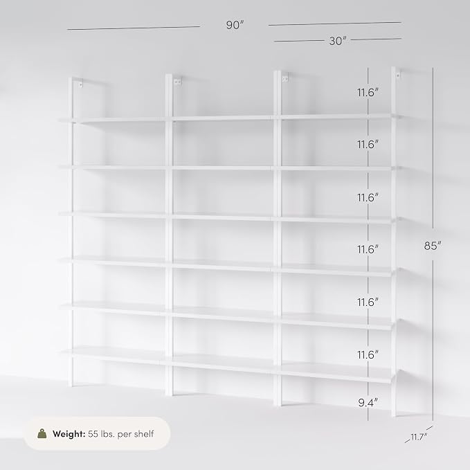 Nathan James Theo 6-Shelf Tall Modern Bookshelf, Wall Mount Ladder Shelf - Image 2