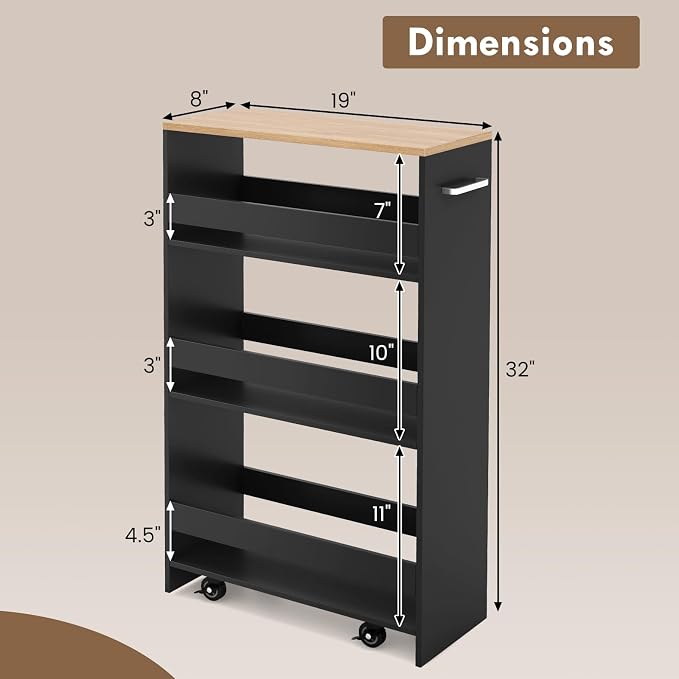 LOKO 4-Tier Rolling Storage Cart, 8 Inches Slim Kitchen Cart on Wheels - Image 5