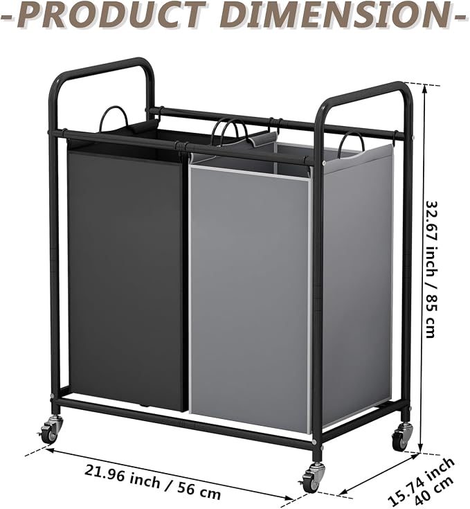 SUOERNUO Laundry Hamper Basket 2 Bag Laundry Sorter Cart - Image 5
