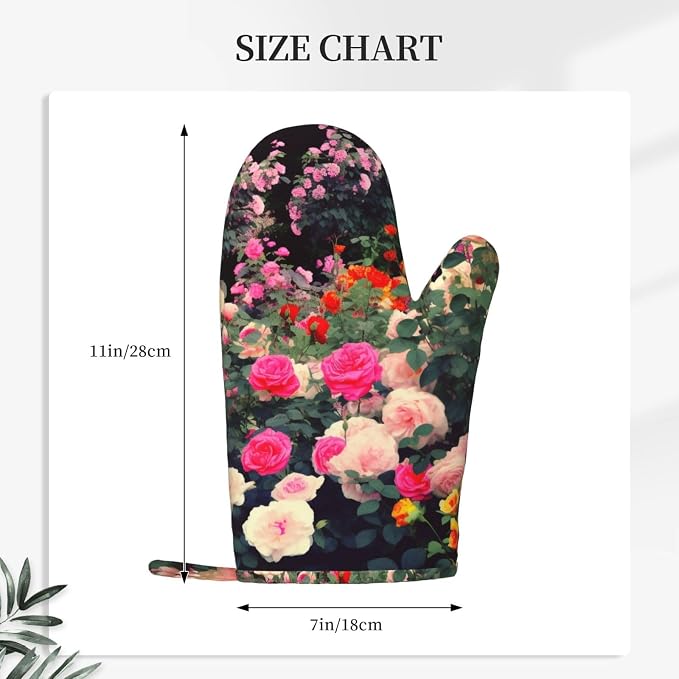 Roses Garden Print Oven Mitts Set of 2, Heat Resistant Silicone Oven Mittens - Image 4