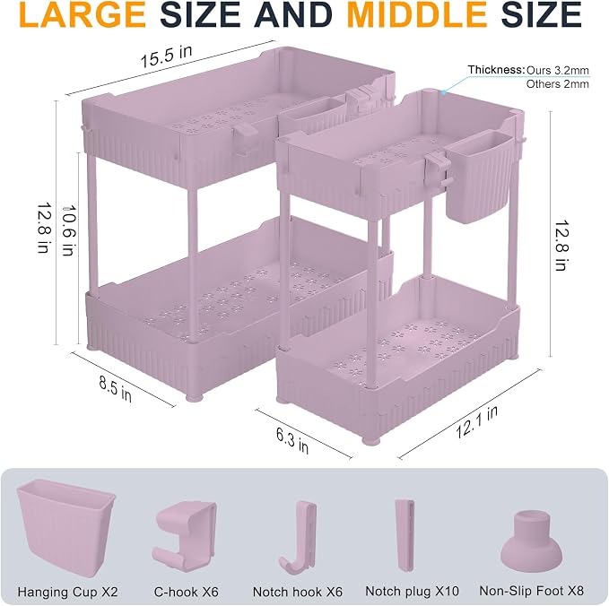 Sevenblue 2 Pack Under Sink Organizer, Under Bathroom Cabinet Organizer - Image 5